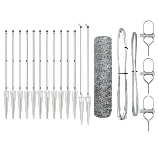 vidaXL Оградa с колчета Сребрист 0.5 x 25 м Покрит със PVC стомана