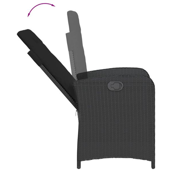 vidaXL Градински трапезен комплект възглавници 9 части черен полиратан