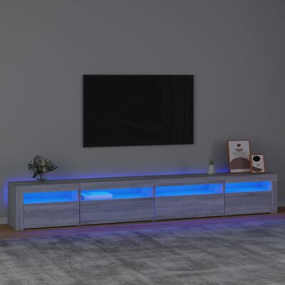vidaXL ТВ шкаф с LED осветление, сив сонома, 270x35x40 см