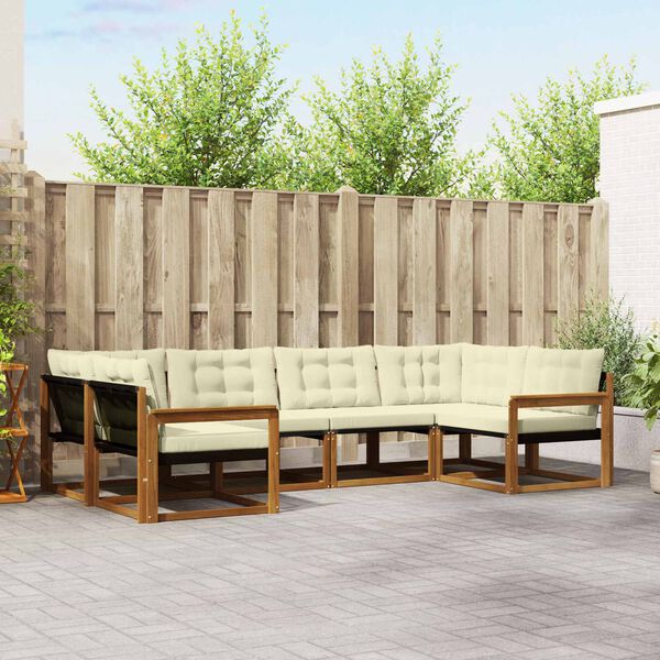 vidaXL Комплект дивани за открито 6 pcs Натурален и Крема