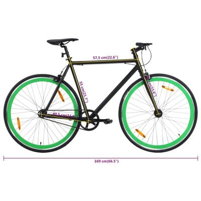 vidaXL Велосипед с фиксирана предавка, черно и зелено, 700c, 55 см