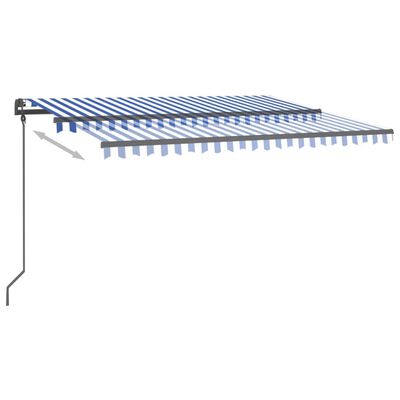 vidaXL Ръчно прибиращ се сенник с LED, 4x3,5 м, синьо и бяло