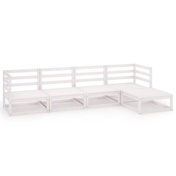 vidaXL Градински лаундж комплект, 5 части, бял, бор масив