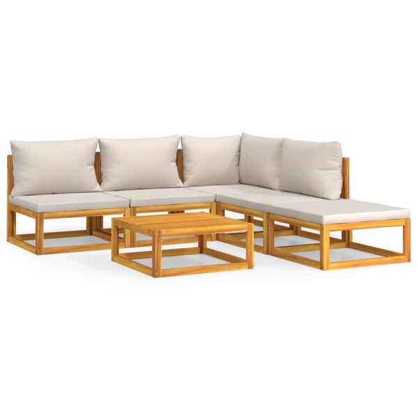 vidaXL Градински комплект със светлосиви възглавници, 6 части, масив