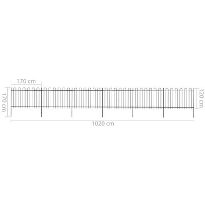 vidaXL Градинска ограда с извити върхове, стомана, 10,2x1,2 м, черна