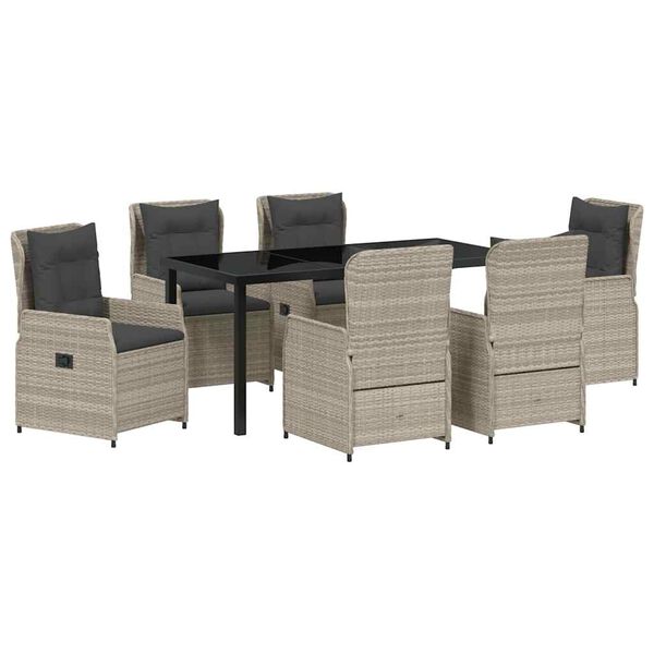 vidaXL Комплект за хранене в градината 7 pcs Светлосиво полиратан