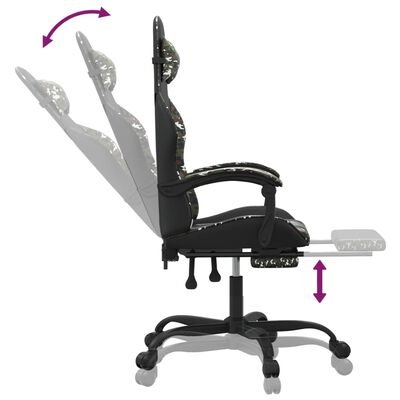 vidaXL Гейминг стол с опора за крака черно и камуфлаж изкуствена кожа
