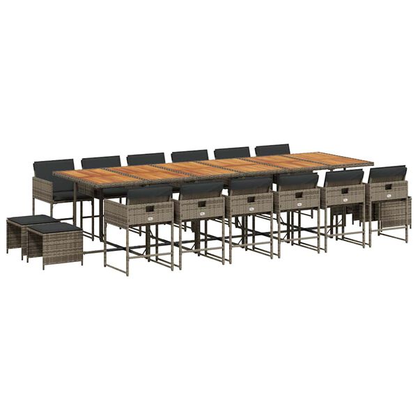 vidaXL Градински комплект с възглавници 17 части полиратан сив