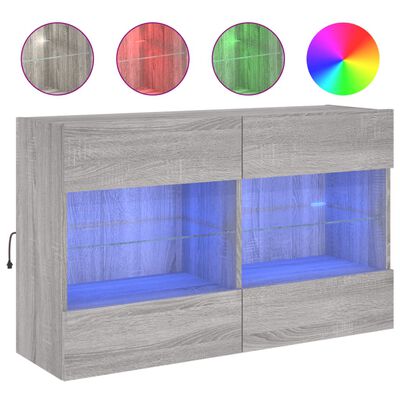 vidaXL Стенен ТВ шкаф с LED осветление, сив сонома, 98,5x30x60,5 см
