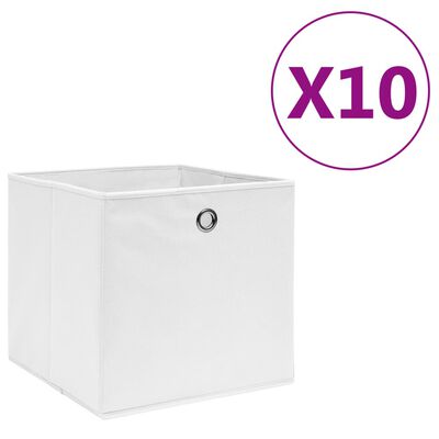 vidaXL Кутии за съхранение, 10 бр, нетъкан текстил, 28x28x28 см, бели