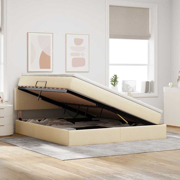 vidaXL Легло с място за съхранение и LED Кремав 180 x 200 cm текстил