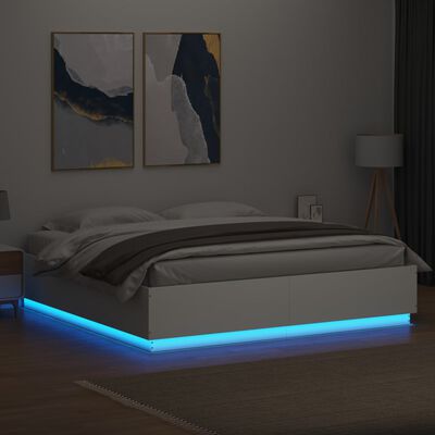 vidaXL Рамка за легло с LED осветление бяла 180x200 см инженерно дърво