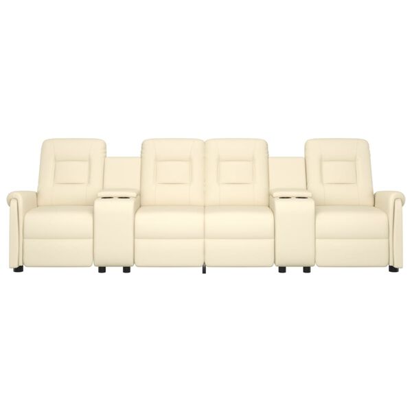 vidaXL 4-местен масажен реклайнер с държачи за чаши, кремав