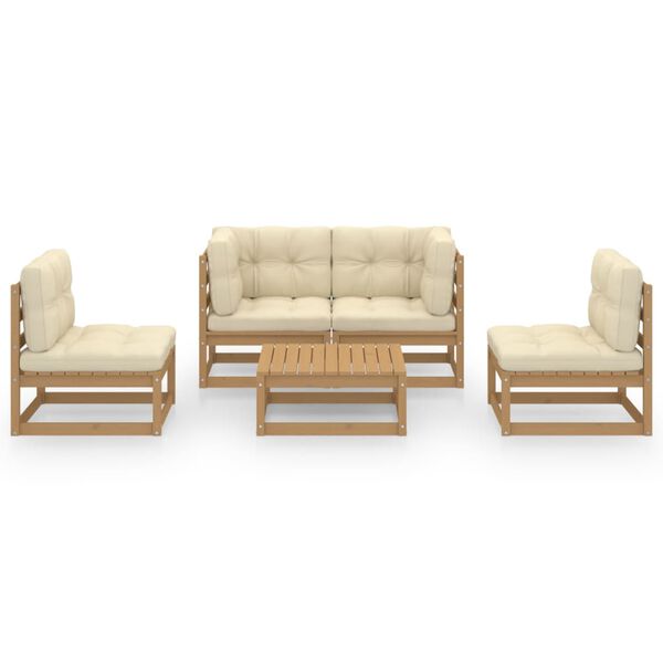 vidaXL Градински лаундж комплект, 5 части, с възглавници, бор масив