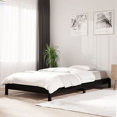 vidaXL Стифиращо легло, черно, борово дърво масив, 75x190 см