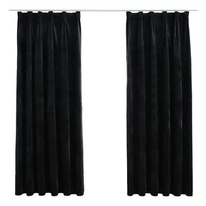 vidaXL Затъмняващи завеси с куки, 2 бр, кадифе, черни, 140x175 см