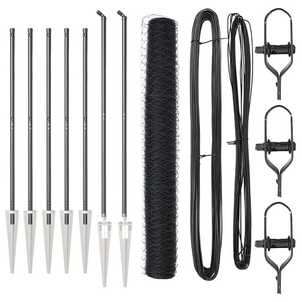 vidaXL Стълб за ограда. Сив 10 x 1,4 м (36 мм мрежа) Стомана и PVC