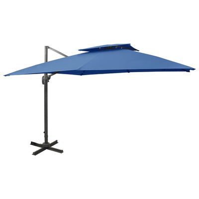 vidaXL Градински чадър чупещо рамо двоен покрив 300x300 см морскосин