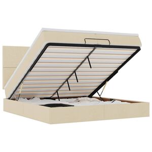 vidaXL Османска легло с матрак и LED, кремаво, 200x200 см, плат