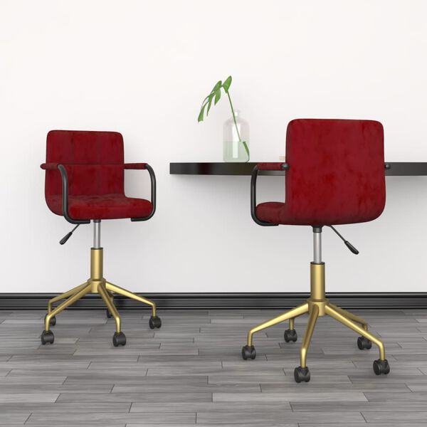 vidaXL Въртящи трапезни столове, 2 бр, виненочервени, кадифе