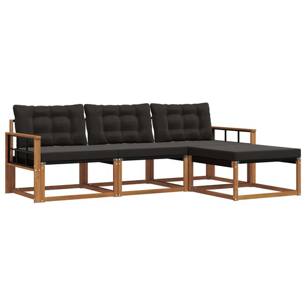 vidaXL Комплект дивани за открито 4 pcs Естествено и черно