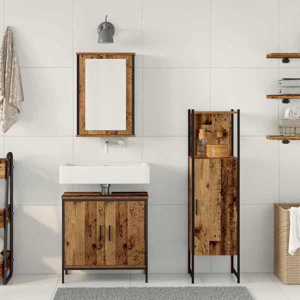 vidaXL Комплект мебели за баня с врата 3 pcs Кафяво 33 x 33 x 120.5 см