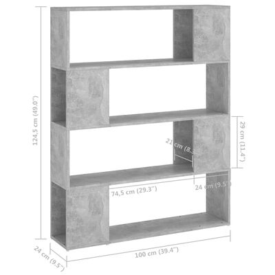 vidaXL Библиотека/разделител за стая, бетонно сива, 100x24x124 см