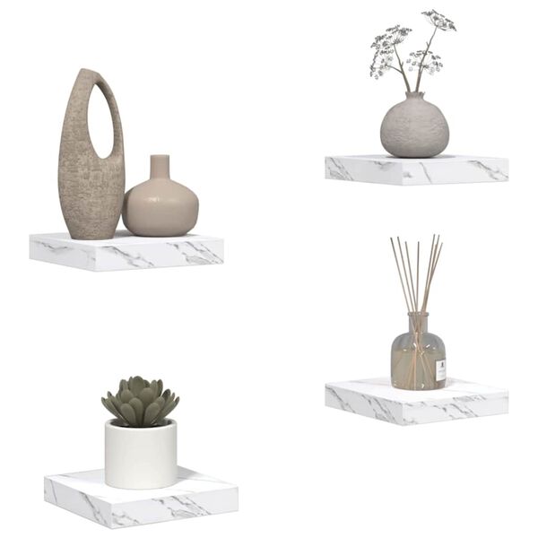 vidaXL Стенен рафт 4 pcs Бял мрамор 23 x 23,5 x 4 см Инженерно дърво