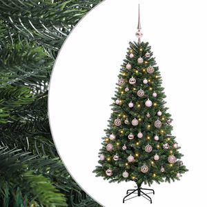 vidaXL Изкуствена коледна елха с топки 120 см 150 LED светодиода