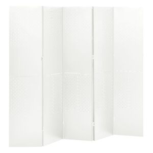 vidaXL Параван за стая, 5 панела, бял, 200x180 см, стомана