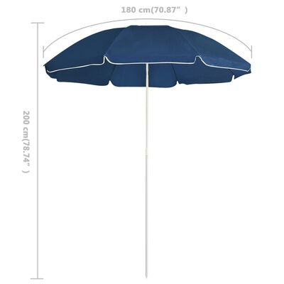 vidaXL Градински чадър със стоманен прът, син, 180 см