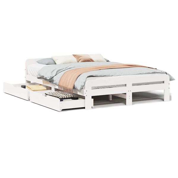 vidaXL Рамка за легло без матрак, бял, 140x190 см, бор масив