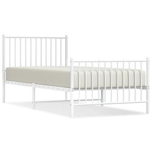 vidaXL Метална рамка за легло с горна и долна табла, бяла, 90x200 см