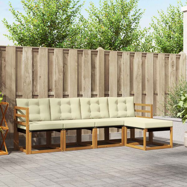vidaXL Комплект дивани за открито 5 pcs Натурален и Крема