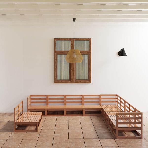 vidaXL Градински лаундж комплект, 11 части, меденокафяв, бор масив