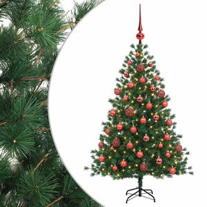 vidaXL Изкуствена коледна елха с топки 150 см 150 LED светодиода