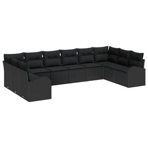 vidaXL Комплект дивани с възглавница 10 pcs Черно Полиротанг