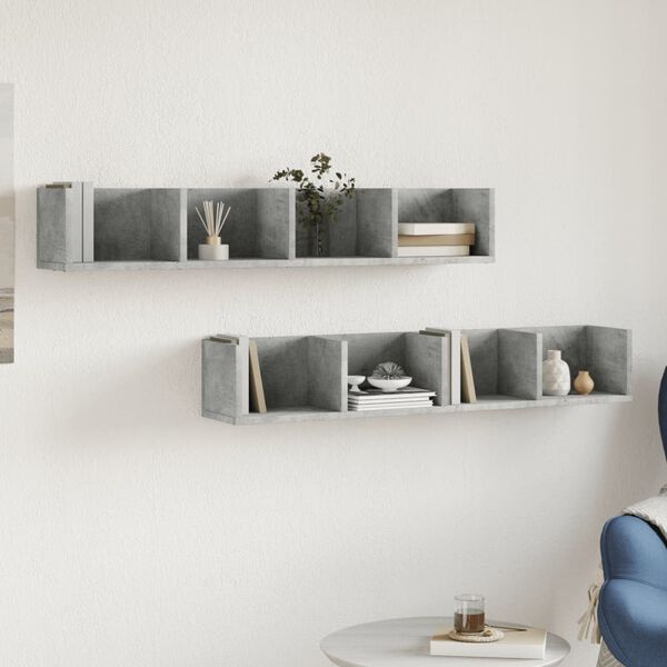 vidaXL Стенни шкафове 2 бр бетонно сиви 99x18x16,5 см инженерно дърво