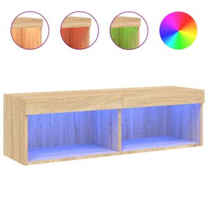 vidaXL ТВ шкаф с LED осветление, дъб сонома, 100x30x30 см