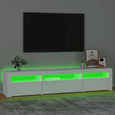 vidaXL ТВ шкаф с LED осветление, бял, 195x35x40 см
