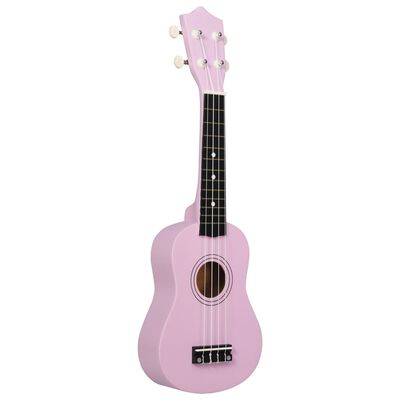 vidaXL Комплект сопрано укулеле с калъф за деца, розово, 21"