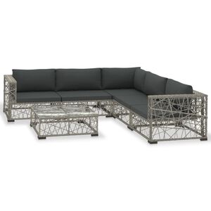 vidaXL Градински комплект с възглавници, 6 части, полиратан, сив