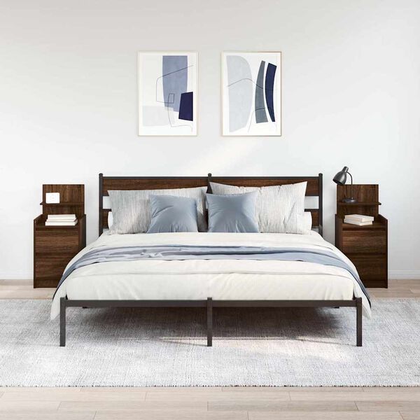 vidaXL Нощни шкафчета с 2 чекмеджета 2 бр., кафяв дъб 38x34x80 см