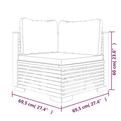 vidaXL Градински ъглови дивани с възглавници, 2 бр, тик масив