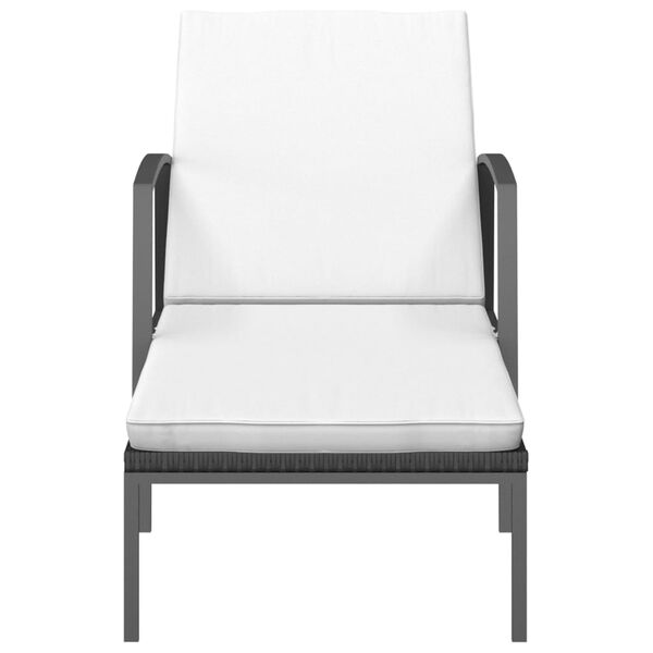 vidaXL Градински шезлонг с шалте, черен полиратан