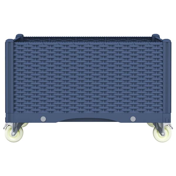 vidaXL Градинска кашпа с колелца, синьо сив, 80x50x54 см, PP