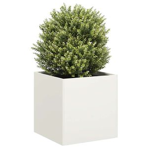 vidaXL Кашпа, бяла, 40x40x40 см, студеновалцувана стомана