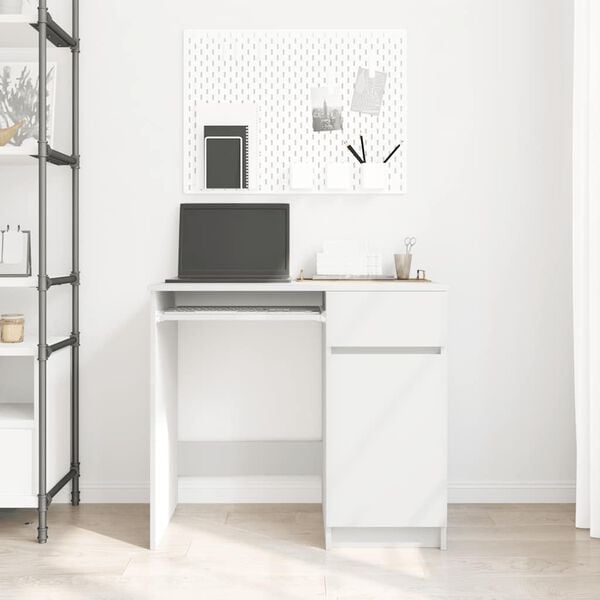 vidaXL Бюро, бяло, 86x49x76 см, инженерно дърво