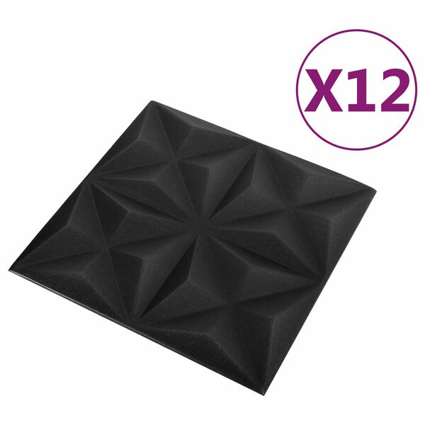 vidaXL Стенни панели 12 pcs Оригами Черен 50 x 50 cm XPS Пяна