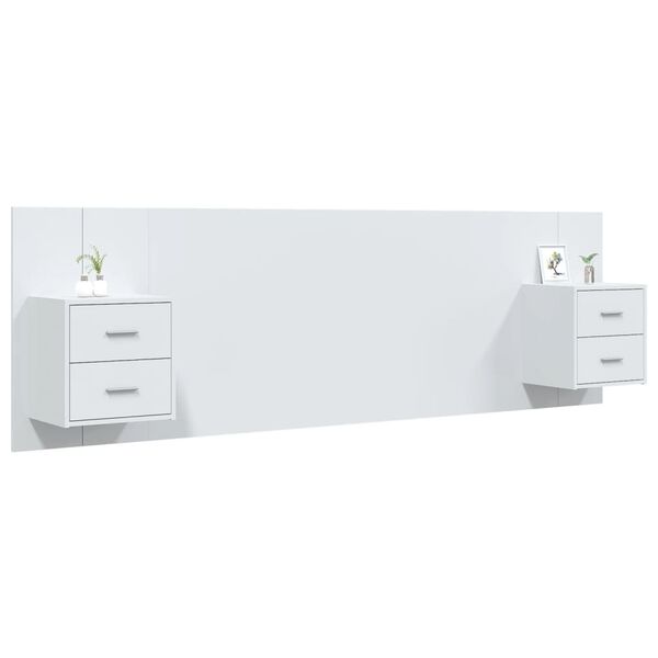 vidaXL Горна табла за легло с шкафчета, бяла, инженерно дърво